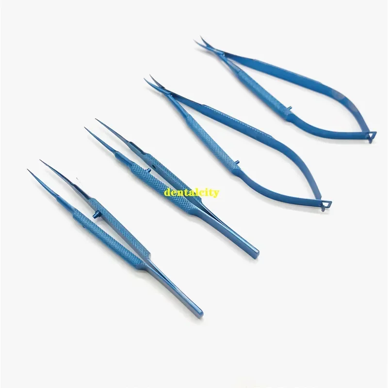 เครื่องมือผ่าตัดจุลศัลยกรรมจักษุ 12.5 ซม. กรรไกร + ที่วางเข็ม + แหนบเครื่องมือผ่าตัดสแตนเลส 4 ชิ้น/เซ็ต