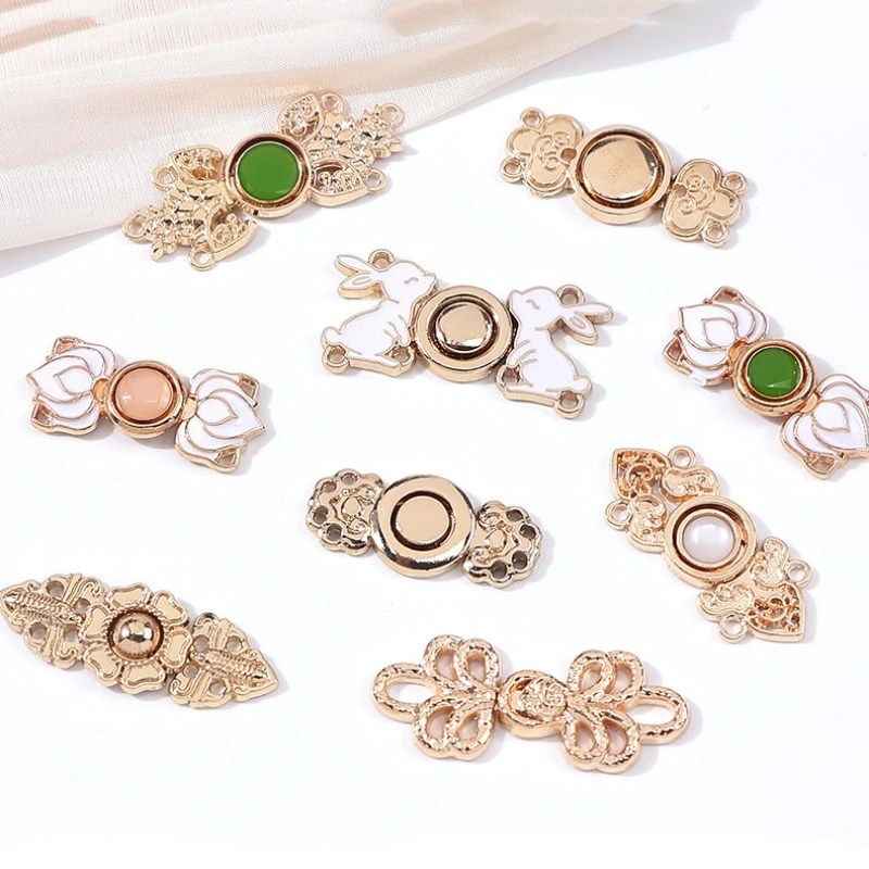 10pcs Retro DIY Hanfu Metal Frog Clasps, Mother-Daughter Buckles for Cheongsam Tangzhuang Collar