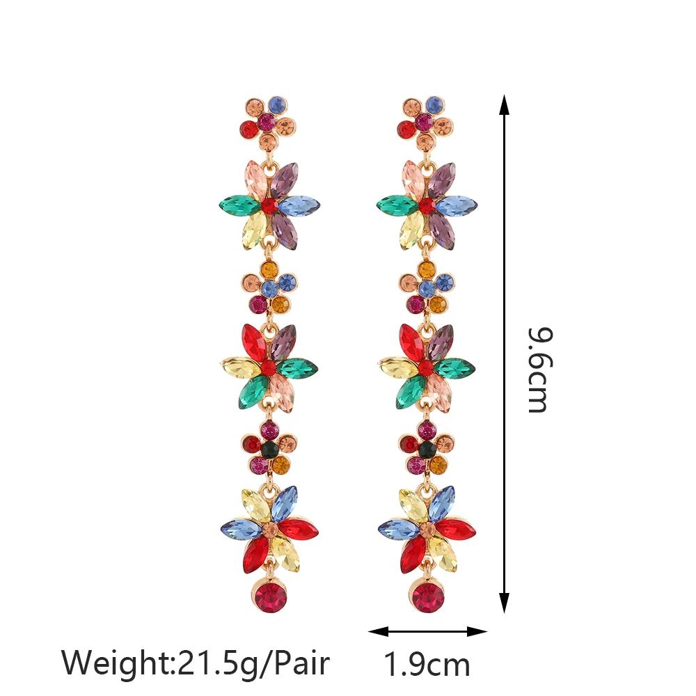 Colorful Crystal Leaf Long Pendant Flower Dangle Earrings For Women Boho Luxury Design Party Prom Clothing Matching Jewelry Gift