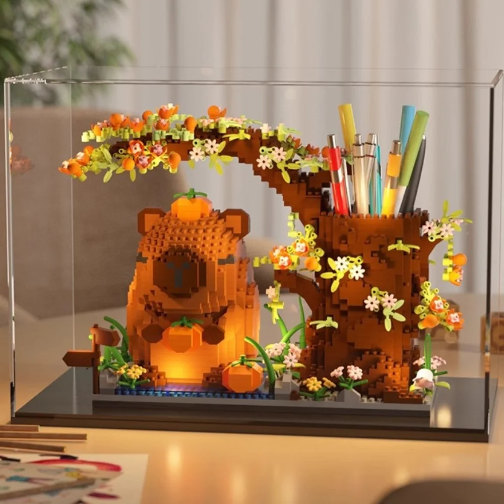A Box Cute Capybara Building Blocks Practical Creative Building Block Pen Holder Mini Size Assembling Puzzle Toy Gift