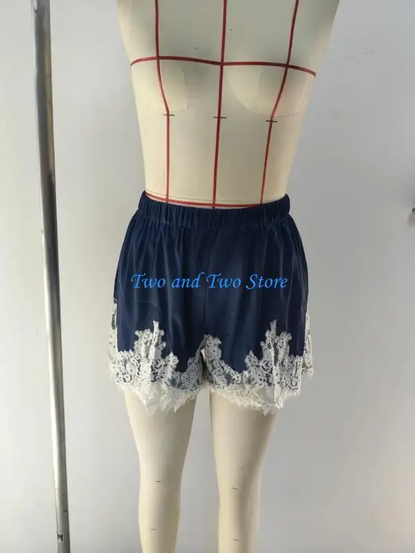 

HX6F Women Satin Silk Lace Shorts Low Rise Micro Mini Shorts Lounge Half Slip Pj Bottoms French Knickers