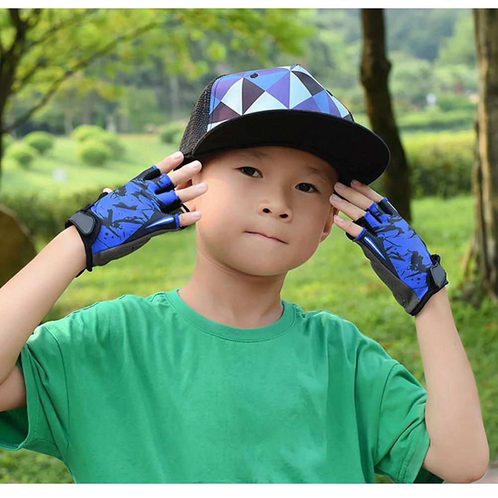 قفازات الطوطم الزرقاء L نصف اصبع مقاومة للصدمات وغير قابلة للانزلاق قابلة للتنفس لركوب الدراجات والتسلق وصيد الأسماك وركوب الخيل واللياقة البدنية