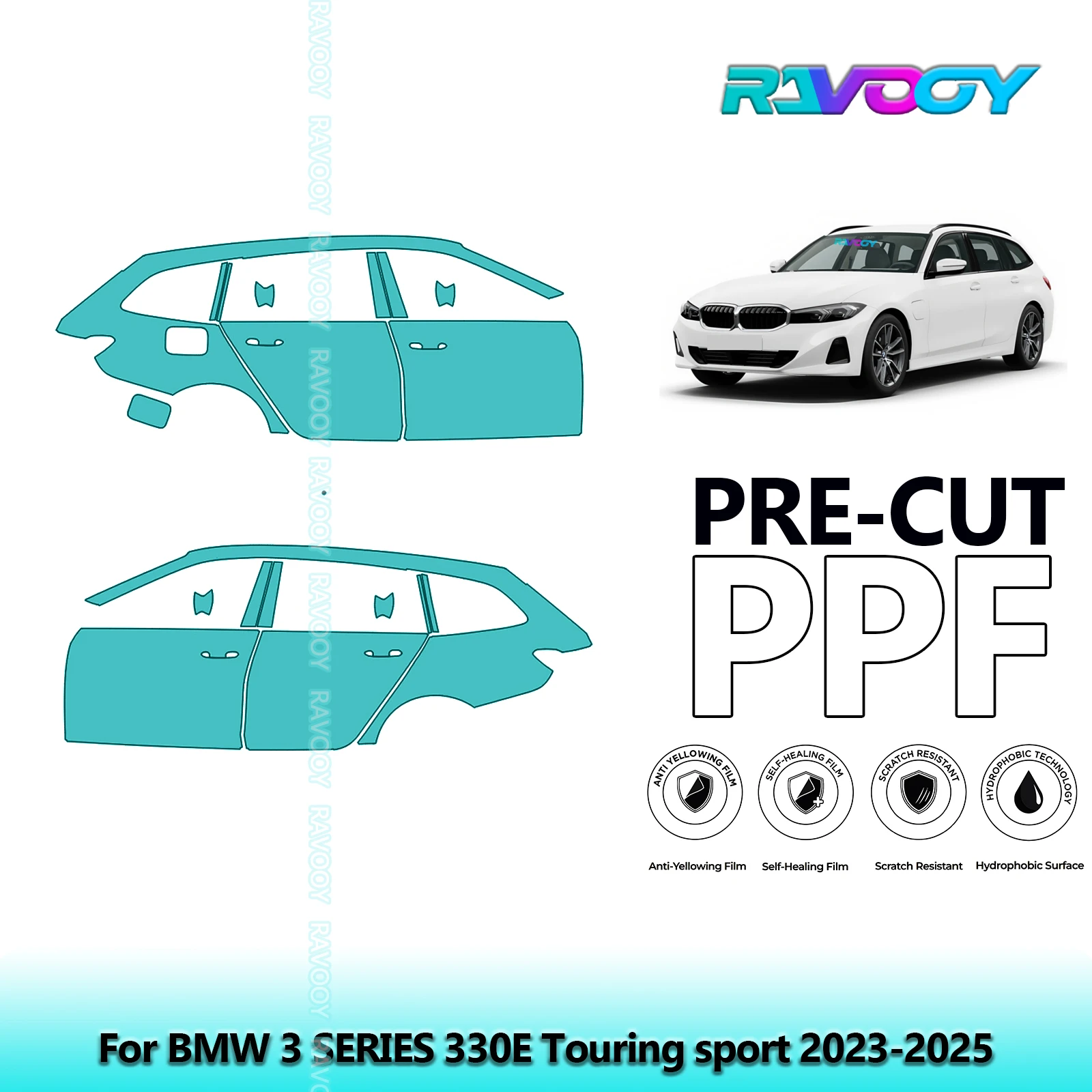 

For BMW 3 SERIES 330E Touring sport 2023-2025 8.5mil Clear Matte Pre-Cut PPF Door & A/B Pillar Kit TPU Paint Protection Film Set