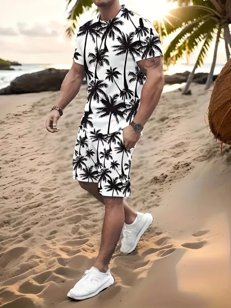

Hawaiian Coconut 3D Print Fashion Men's Suit Everyday Casual Kid Short Sleeve And Short Set Women Tshirt Suit Men Tracksuit Suit