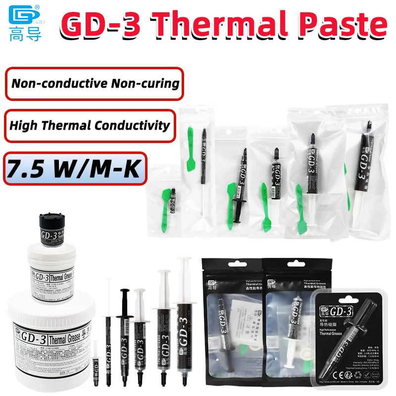 GD-3 Thermal Paste Thermal Grease 7.5 W Performance Gray Plaster Heat Sink Compound for CPU GPU IGBT Modules Mobile Phone LED SY