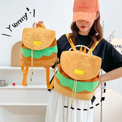 Women Backpack Hamburger Shape Drawstring Adjustable Daily Bag Multi-Function Bag Pack