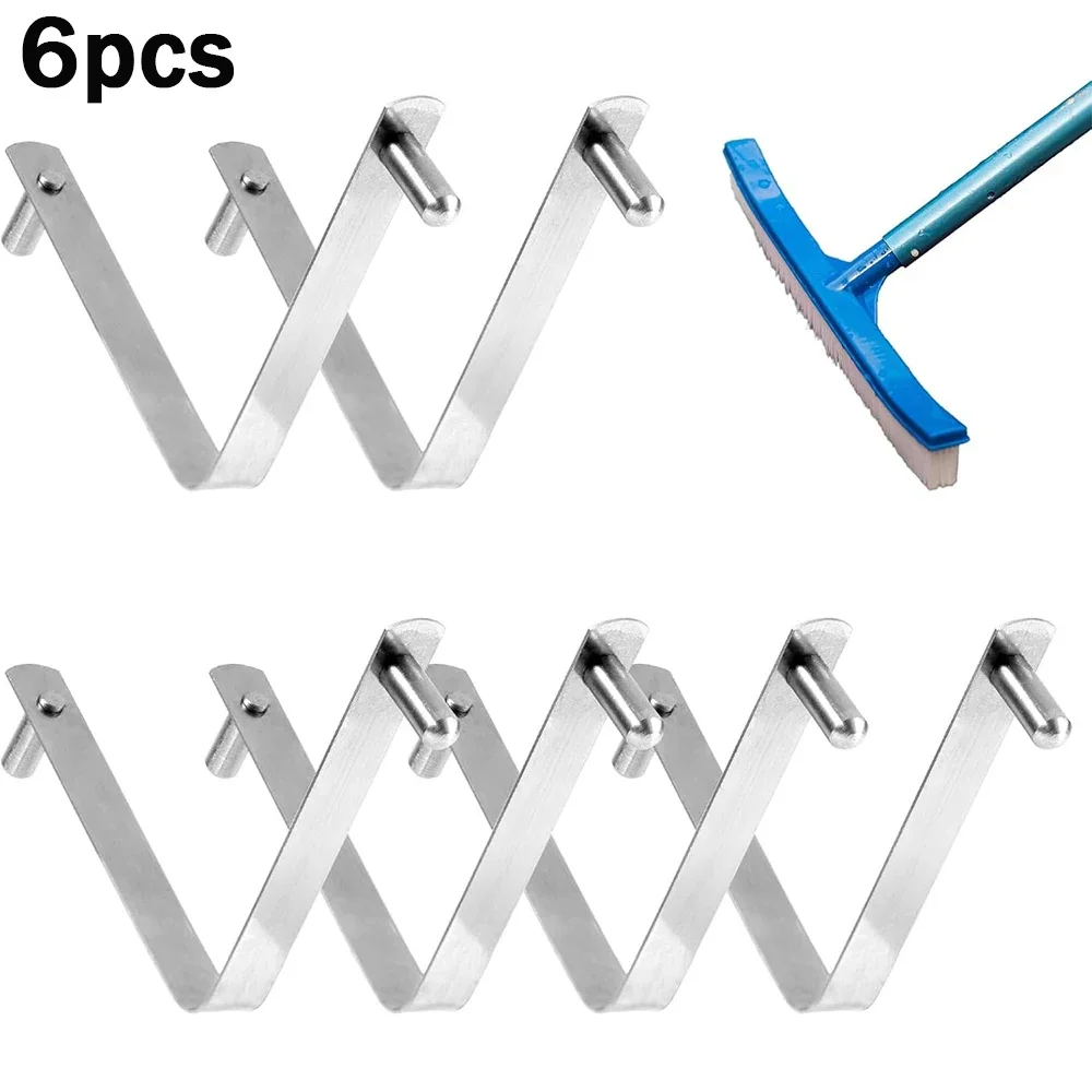 6Pcs Pool Brush V-Shaped Clip Double Pin Spring Button Clip for Spa Skimmer Nets Vacuum Brushes Leaf Rake Swimming Cleaning Tool