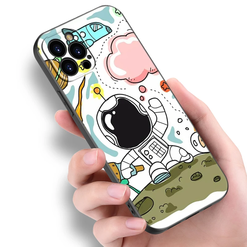 Cartoon Space Astronaut Black Phone Case For Honor 200 90 Lite X7B X6 X8B X6A X6S X7A X8A X9A X9B X5 Plus 70 20Pro 10Lite Cover image 4