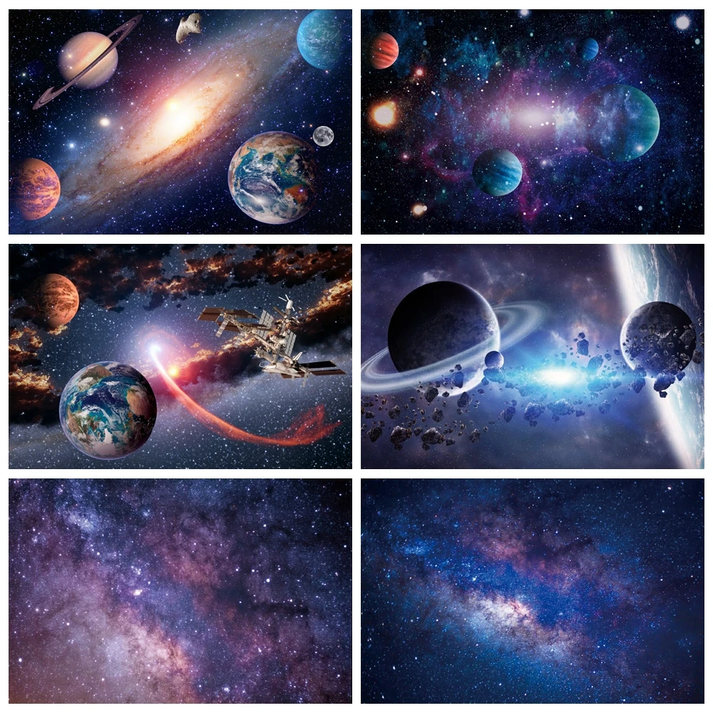 

Universe Space Earth Planets Night Starry Sky Photography Background Moon Milky Way Star Baby Birthday Backdrop Photo Studio Pro
