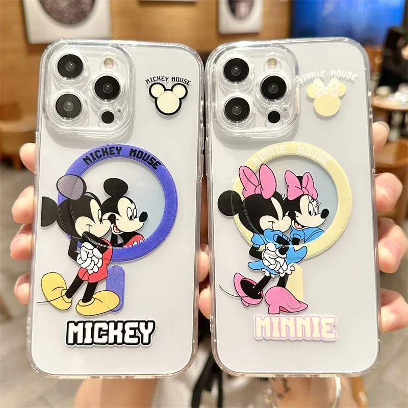 Phone Case For Samsung Galaxy S24 S23 S22 Ultra S21 S20 Plus FE Note 20 10 Disney Mickey MinnieClear Magsafe Magnetic Cover