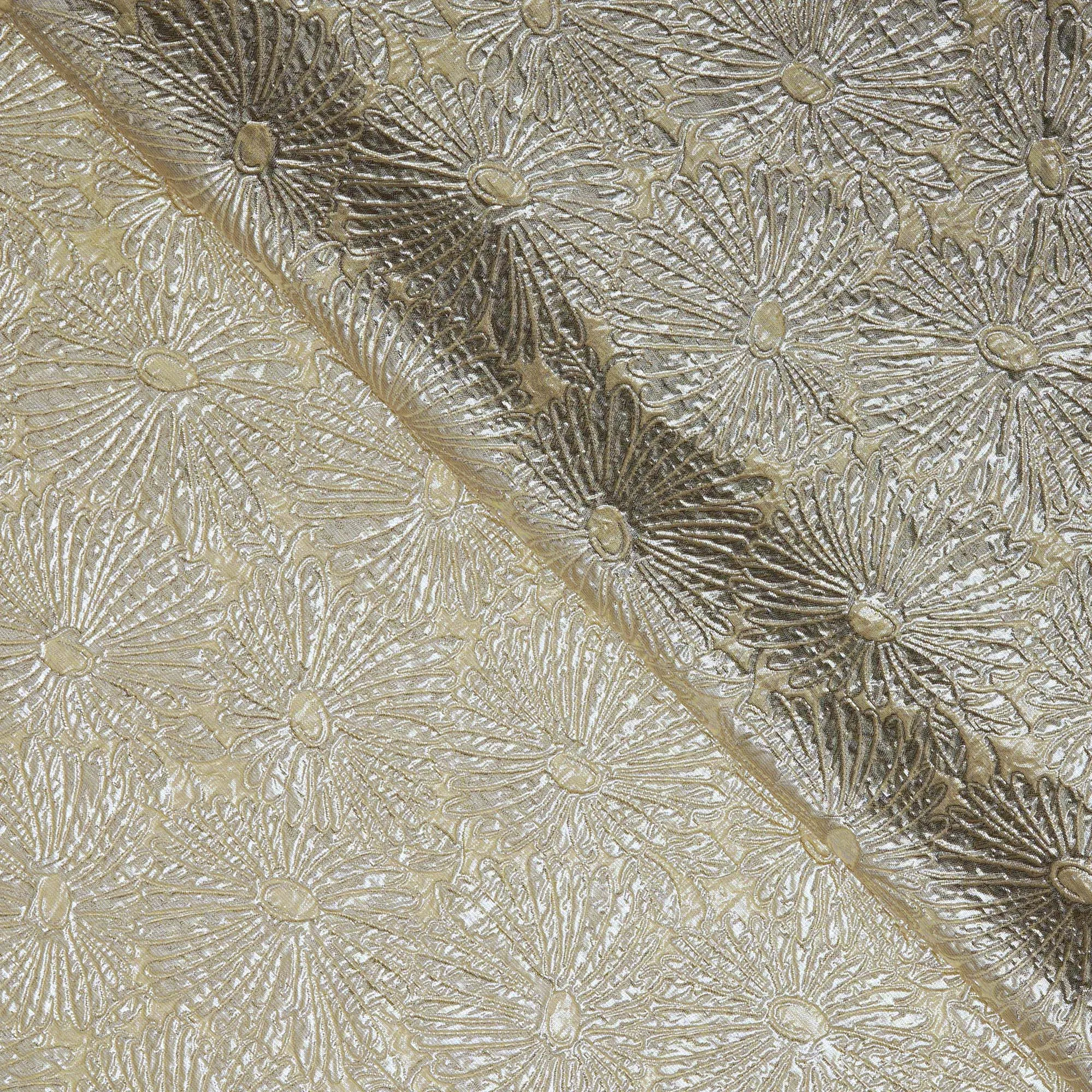 

Gold Silk Champagne Color 3D Texture Floral Embroidery Mixed Fabric Silver Leather Gold Leather Dress Top Chinese Style Home ...