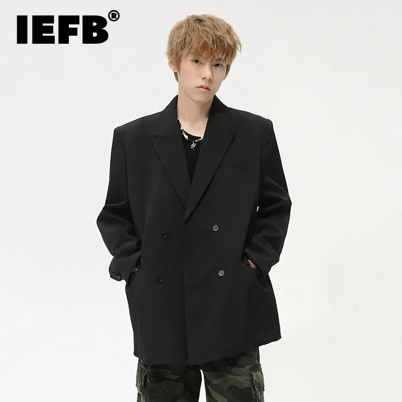 

IEFB Minimalist Men's Suit Jackets Double Breasted Solid Color Male Business Casual Loose Male Blazers Korean Style 9C7368