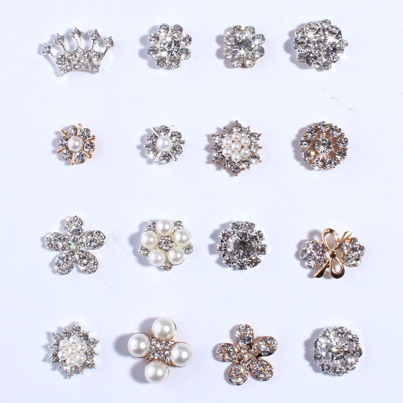 

30PCS New Fashion Crown Rhinestone Buttons With Ivory Beads For Hair Accessories Crystal Jewelry For Women Decoration