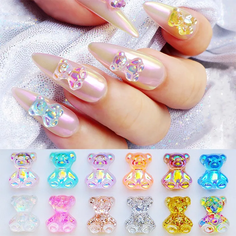 50pcs Cartoon Small Bear Designs Nail Rhinestones 3D Charm Resin Bears Nails Jewelry Manicure Charms Gem Nail Art Decoration