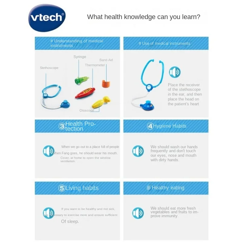 Zestaw do diagnostyki i leczenia dla dzieci VTech małe narzędzia do zabawki do zabawy w lekarza pojemnik na akcesoria medyczne zastrzyków symulacyjnych dla dzieci w domu