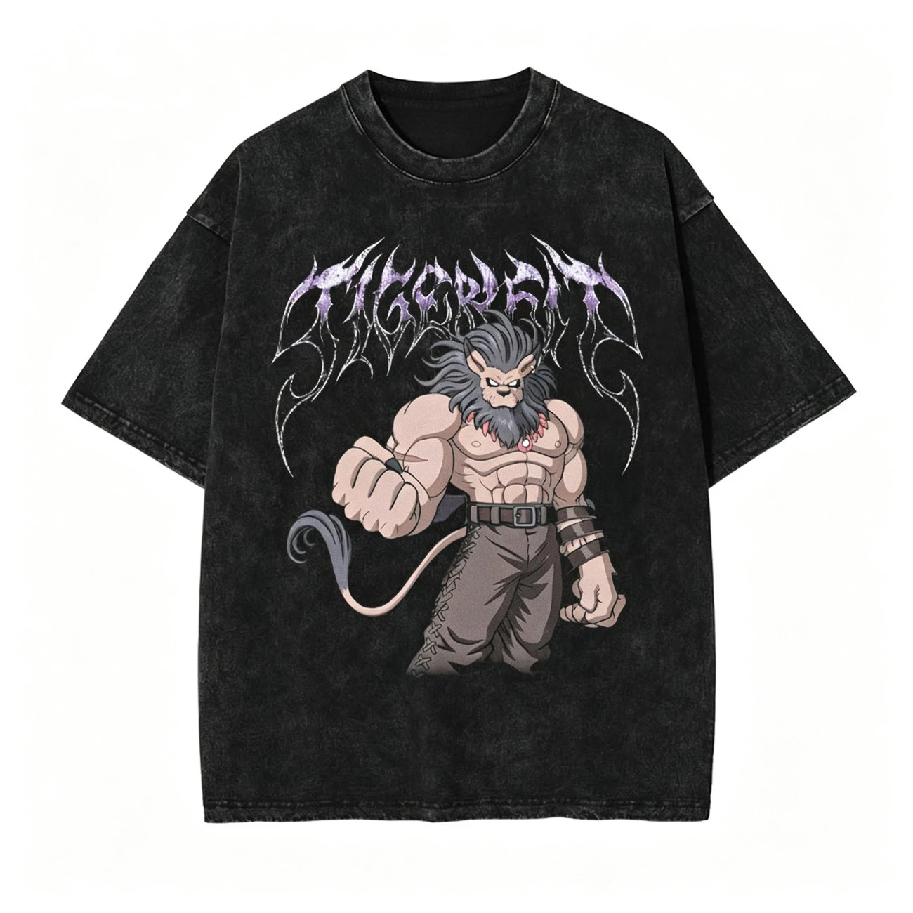 Y2k Digimon Tengu Death Metal Font Printed Retro Washed Distressed Short-sleeved T-shirts for Men and Women Made of Cotton
