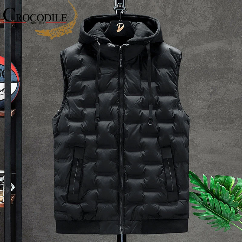 Chalecos de marca de cocodrilo para hombre, chaleco de plumón informal, chaquetas sin mangas, chaleco con capucha, Venta caliente coreana, nuevo, Invierno