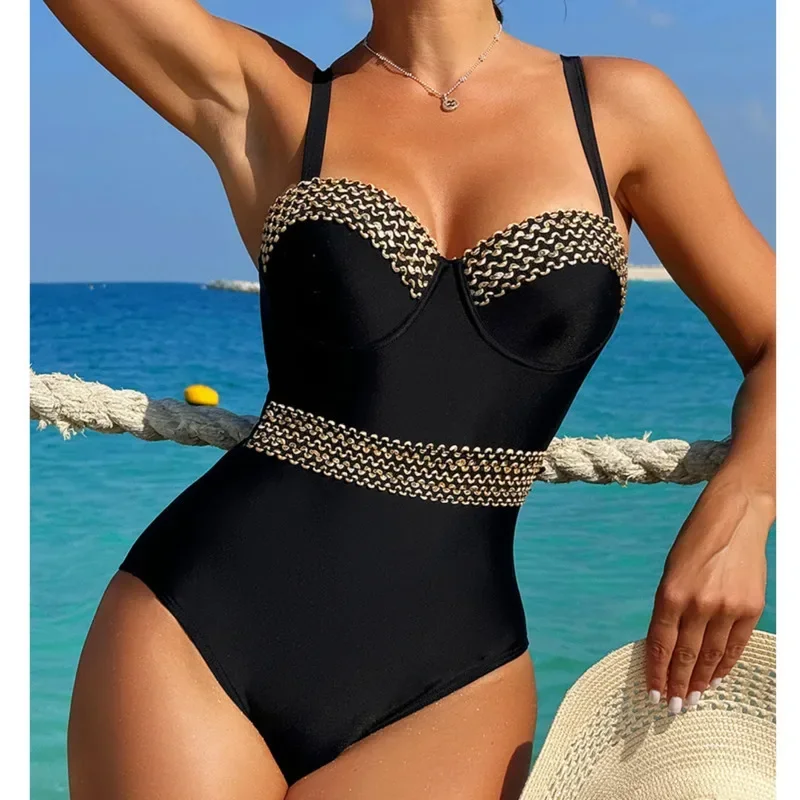 여름 검은 섹시한 원피스 수영복 폐쇄 여성 수영복 수영복을 밀어 바디 수영복 Beachwear Pool Bather 2025