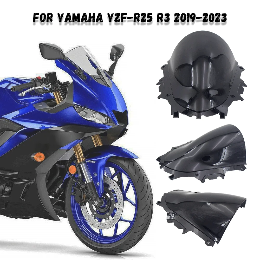 

For Yamaha YZF R25 R3 YZFR25 YZFR3 2019-2023 Black Motorcycle Windshield WindScreen Screen Fairing YZF-R25 YZF-R3