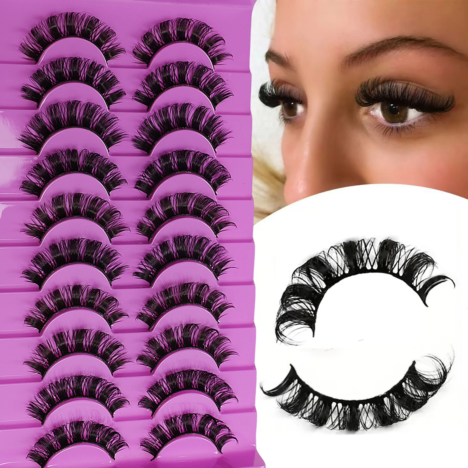 10 paia di nuove ciglia finte spesse europee e americane arricciate DD russe, ciglia finte ricci di grande curvatura