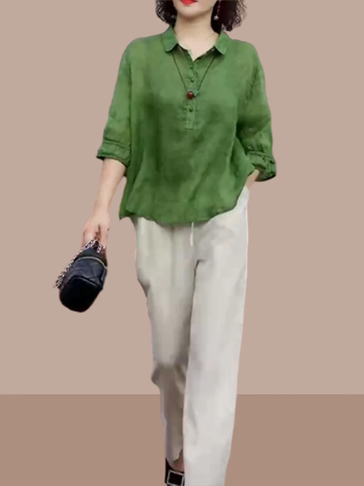 Lichtgewicht katoenen linnen irt dames ort Sve Ne regular fit gestreept patroon zomer faionable top voor moeder