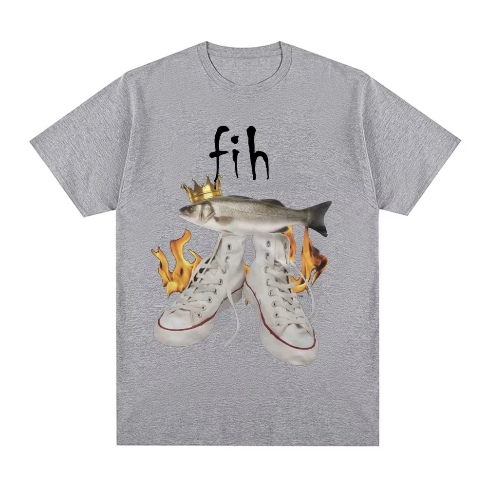 Fih مضحك ميمي الأسماك تي شيرت الرجال النساء موضة خمر المتضخم تي شيرت القطن عادية تي شيرتات قصيرة الاكمام Harajuku الشارع الشهير #4