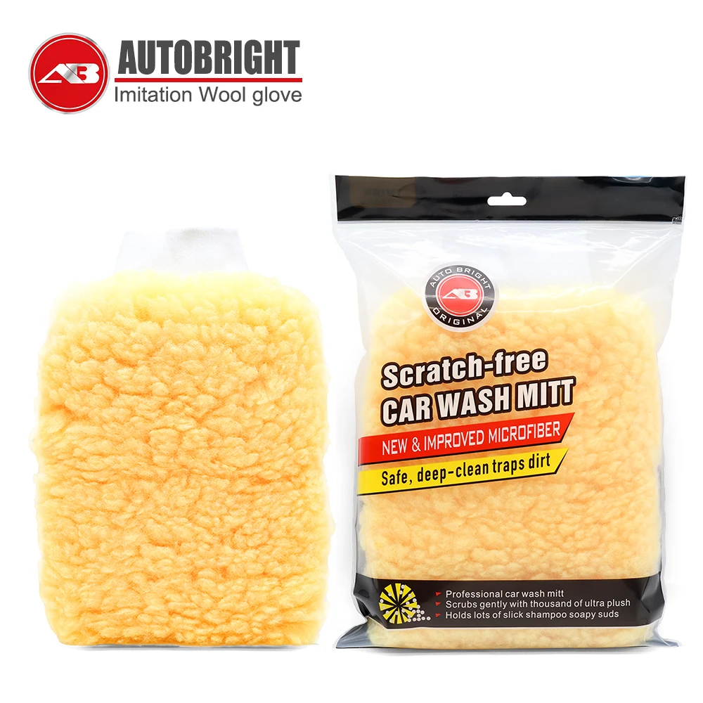 AUTOBRIGHT Yellow Dual-Sided Faux Wool Car Glove Lint-Free Scratch-Free Paint-Safe Durable for Car Interior Exterior Cleaning
