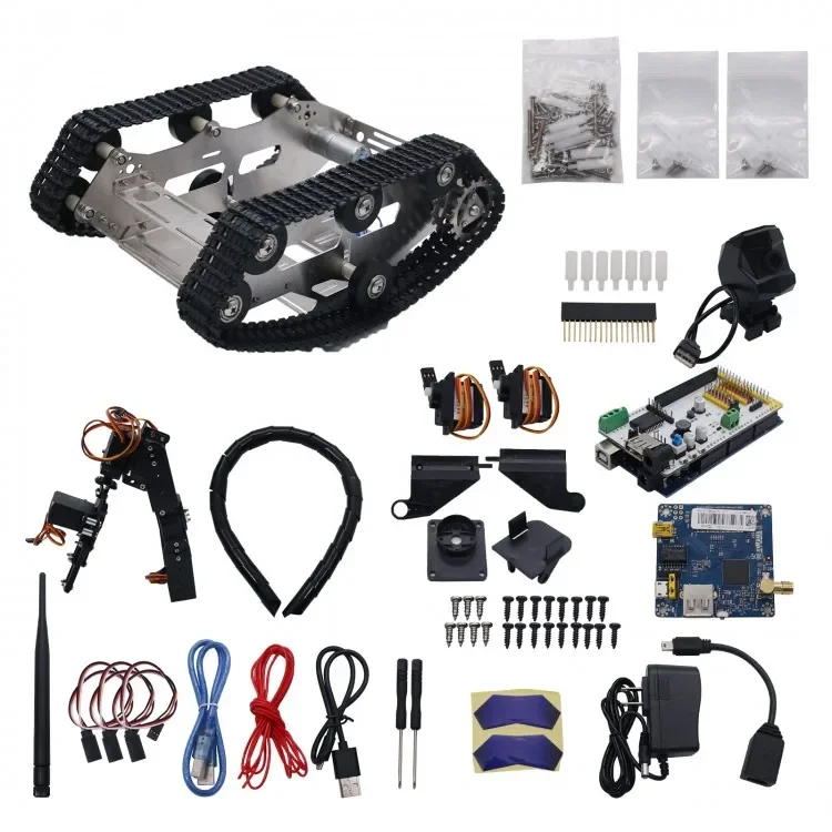 ชุดรถถังหุ่นยนต์ WIFI แบบยังไม่ประกอบ ชุดรถหุ่นยนต์อัจฉริยะ + แขนหุ่นยนต์ A1 รุ่นมาตรฐาน สีดำ