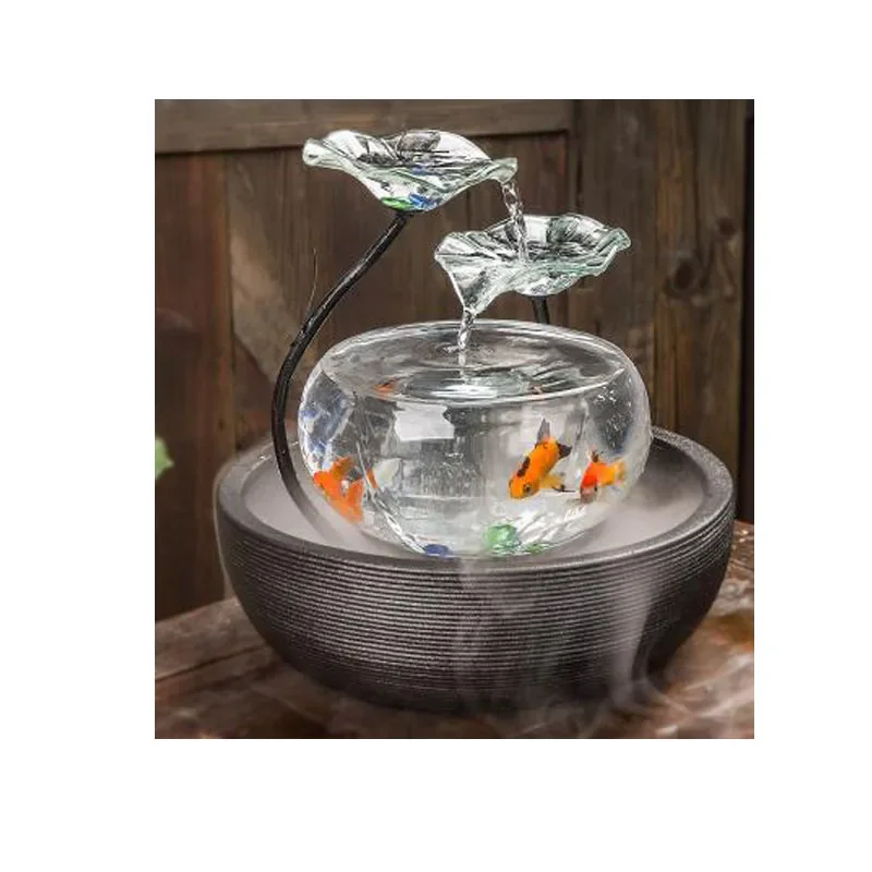 Crystal ceramic Water Fountain home table Top decorative Feng shui Waterfall garden ornaments glass fish tank