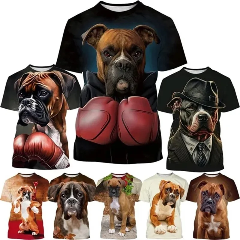 Men\'s Cute Animal Boxer Dog Tshirt Creative Casual Funny Boxer Dog T-Shirt Tops Short Sleeve Plus Size Men Tee Shirt Streetwear