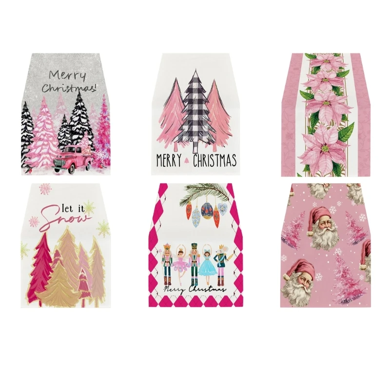 

Christmas Table Runner Cartoon SantaClaus Tree Printed Linen Table Cloth A0KC