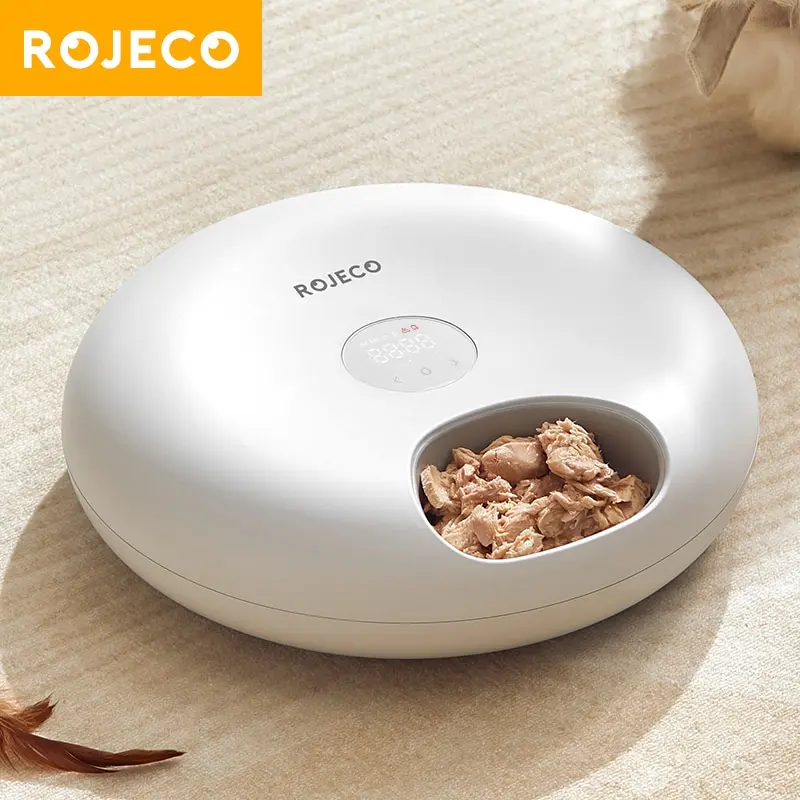 ROJECO 6 Meals Automatic Pet Feeder For Wet & Dry Food Smart Cat Food Dispenser Kibble Dispenser Accessories Auto Feeder For Cat