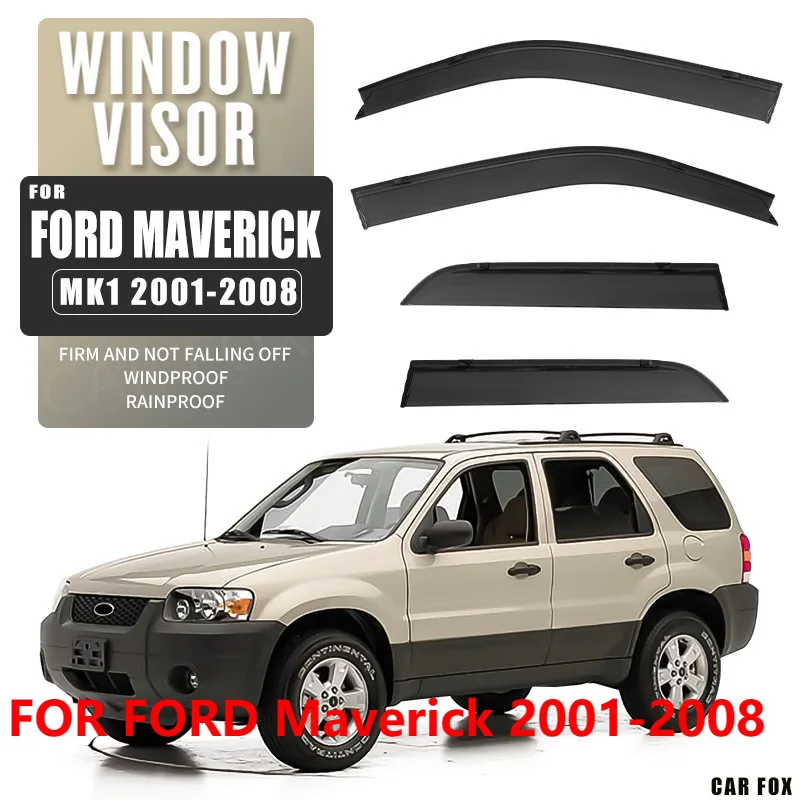 

4 шт. для FORD Maverick 2001-2008 черные оконные козырьки, дефлекторы от дождя, боковой солнцезащитный козырек, автоаксессуары