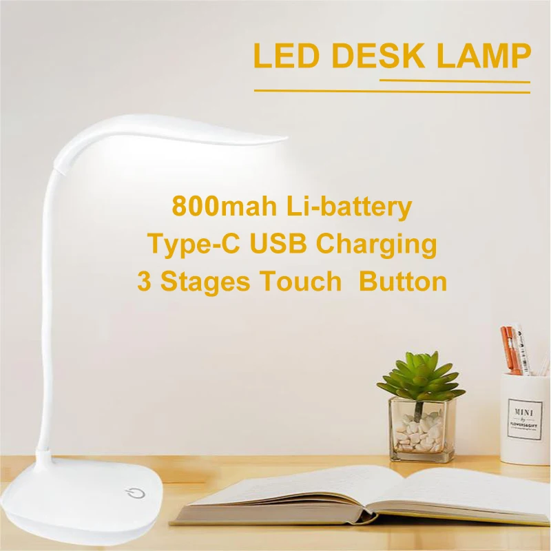 LED Desk LampsTable Lamp Folding Eye Protection Reading Light Dimmable Touch Switch Type-c Rechargable Battery