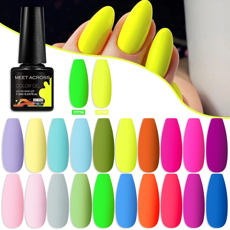 MEET ACROSS 7.3ml Summer Neon Gel Nail Polish Nail Paint Nail Art Vernis Semi Permanent Manicure Soak Off LED UV Nail Glue Nails