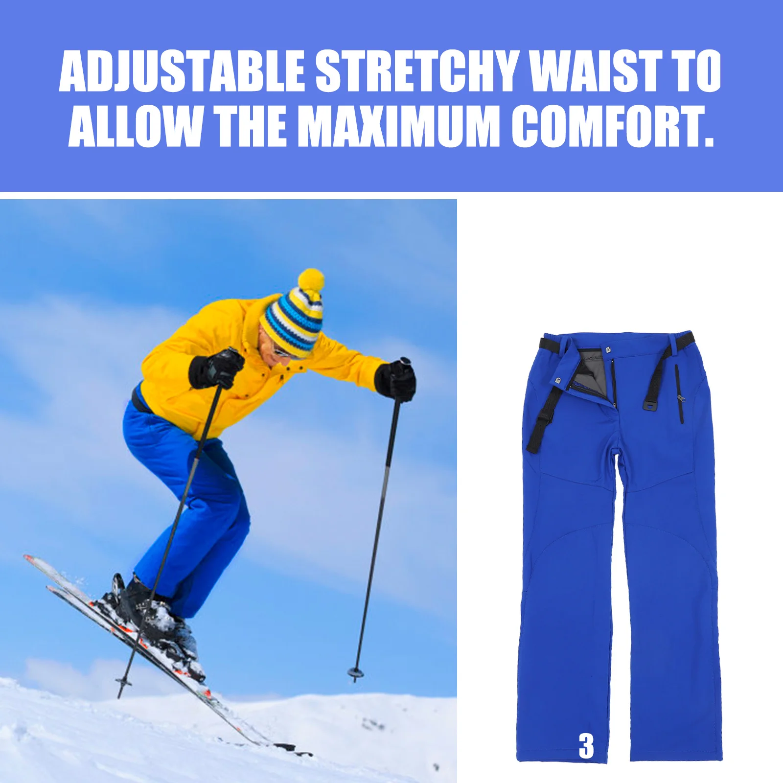 

Hiking Pants Men Women Polyester Waterproof Skiing Mountaineering Combat Trouser Elastic Waist Warm Fleece Lining Anti