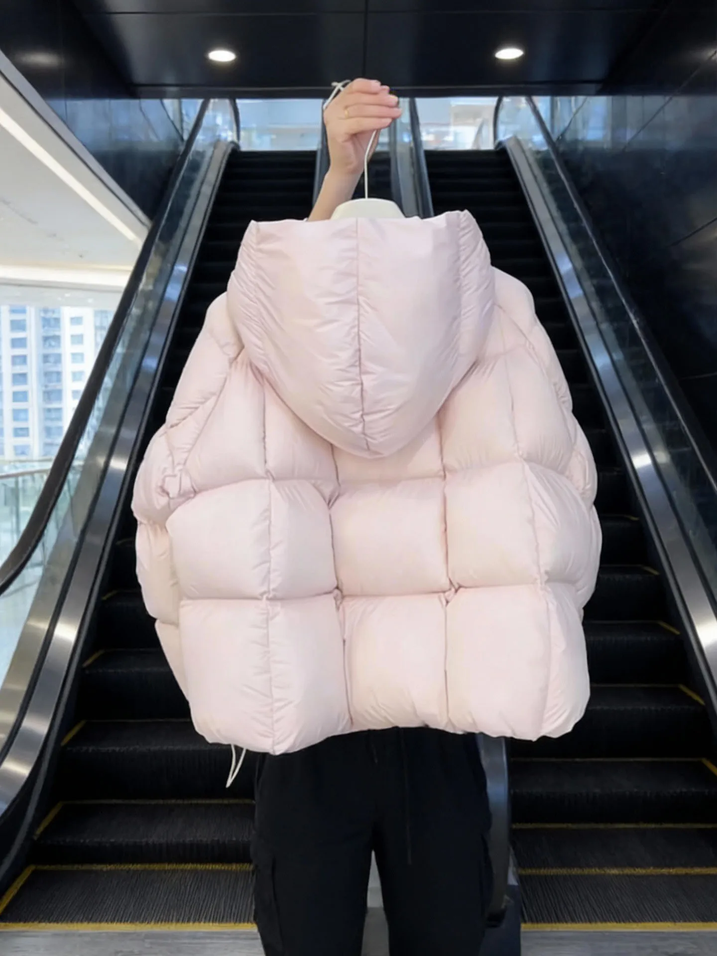 Pink Fluffy ort down Jaet Women's 2025 New Winter Thi Outerwear High Waist Long Sve Single-Breasted  Color