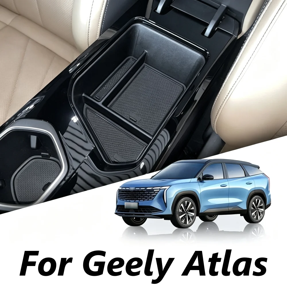 For Geely Atlas 2024 2025 Accessories Center Console Armrest Storage Box Car Level Two Tray Organizers Tidying ABS Black