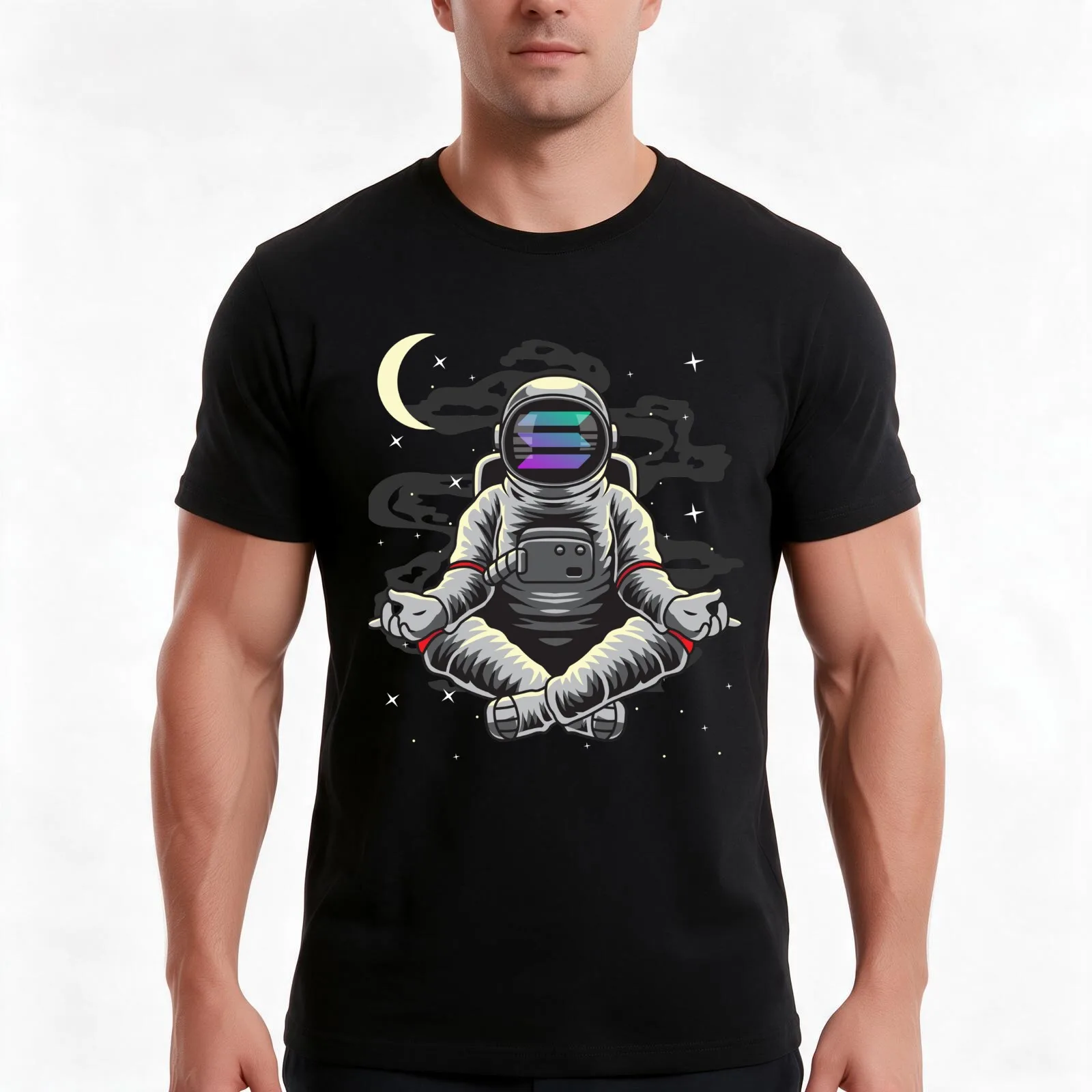 Astronaut Yoga Solana SOL Coin To The Moon Crypto Token Blockchain Cryptocurrency Wallet T-Shirt, Summer Casual Cotton Tee
