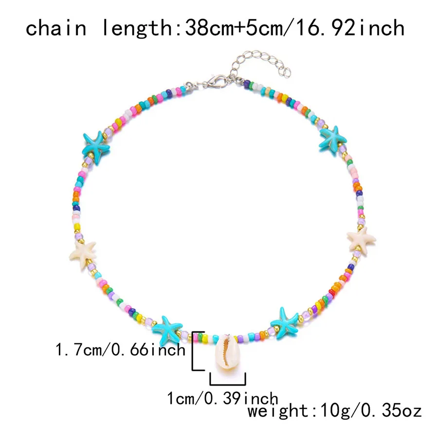 بوهيميا شل نجم البحر قلادة قلادة النساء الملابس والاكسسوارات الملونة البذور مطرز طوق قصير Joias الشاطئ الترفيه مجوهرات