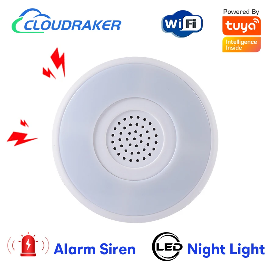 

CLOUDRAKER WiFi Alarm Siren 90dB Loud Speaker Alert with RGB LED Night Light for Tuya Smart Home Security System