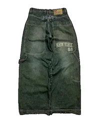 Y2K Street Jeans Hip-Hop Brief Stickerei 90er Jahre klassische Retro lose Jeans und Hosen Männer und Frauen hohe Taille weite Hosen