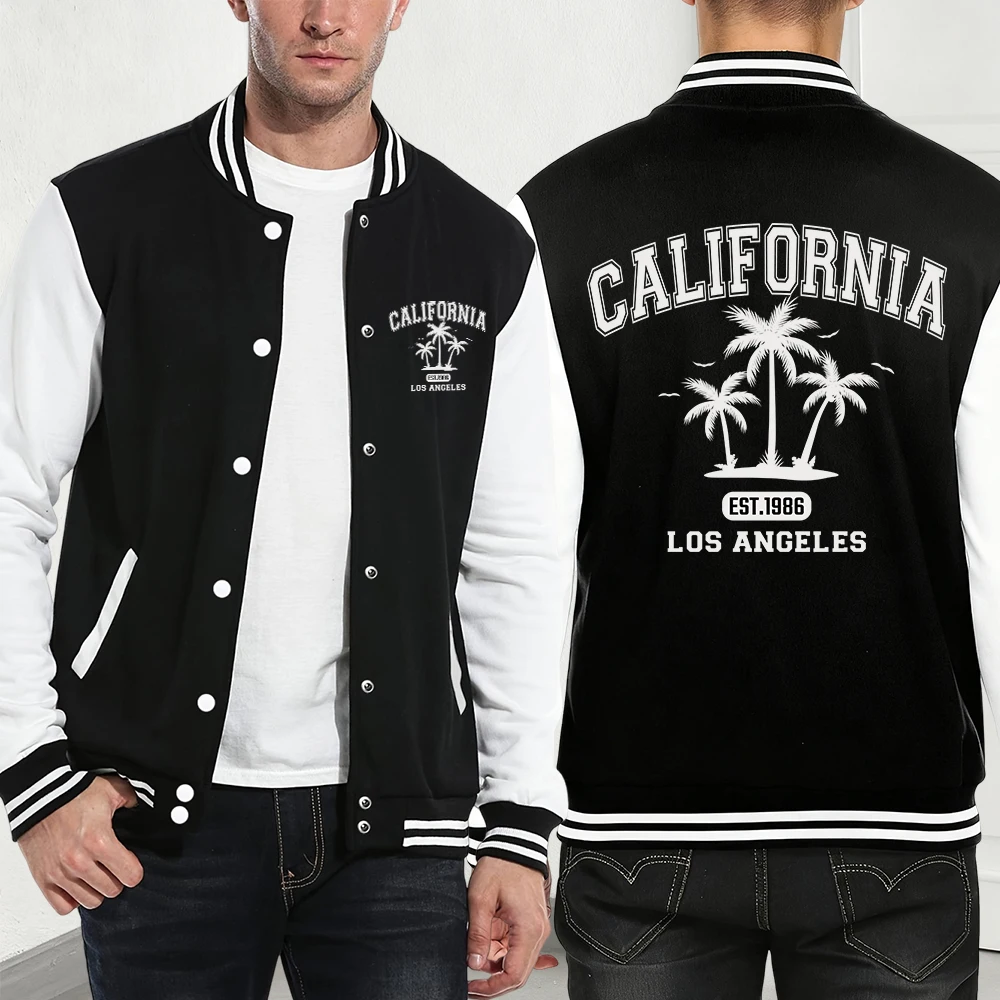 

Калифорния Est.1986 Бейсбольное пальто с принтом, мужские зимние флисовые теплые куртки, базовые свободные топы с карманами, повседневная спортивная мужская одежда