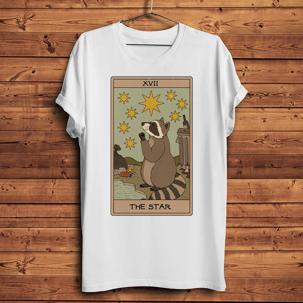 sun moon devil Raccoon Tarot Funny T Shirt Men Homme White Casual Short sleeve Tshirt Unisex vintage Streetwear Tee no-sticker