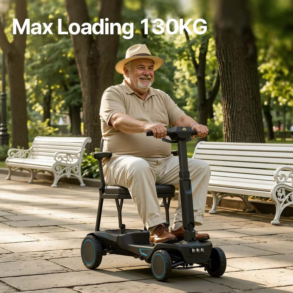 Lightweight Aluminum Alloy 4-Wheel Electric Mobility Scooter for Elderly/Disabled Brushless Motor Foldable Design