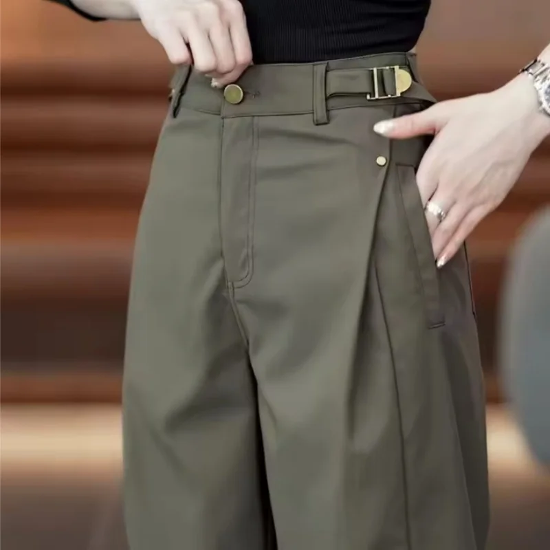 Fashion Solid Casual Wide-Leg Pants Women Spring Autumn 2026 New Drape High Waist Trousers Loose Slim Straight Pants Female