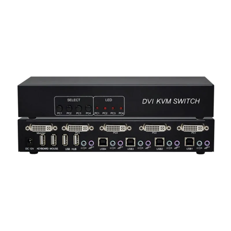 1080P 4 Port DVI KVM Switch 4 In 1 Out 4x1 DVI Switch with USB2.0 Hub
