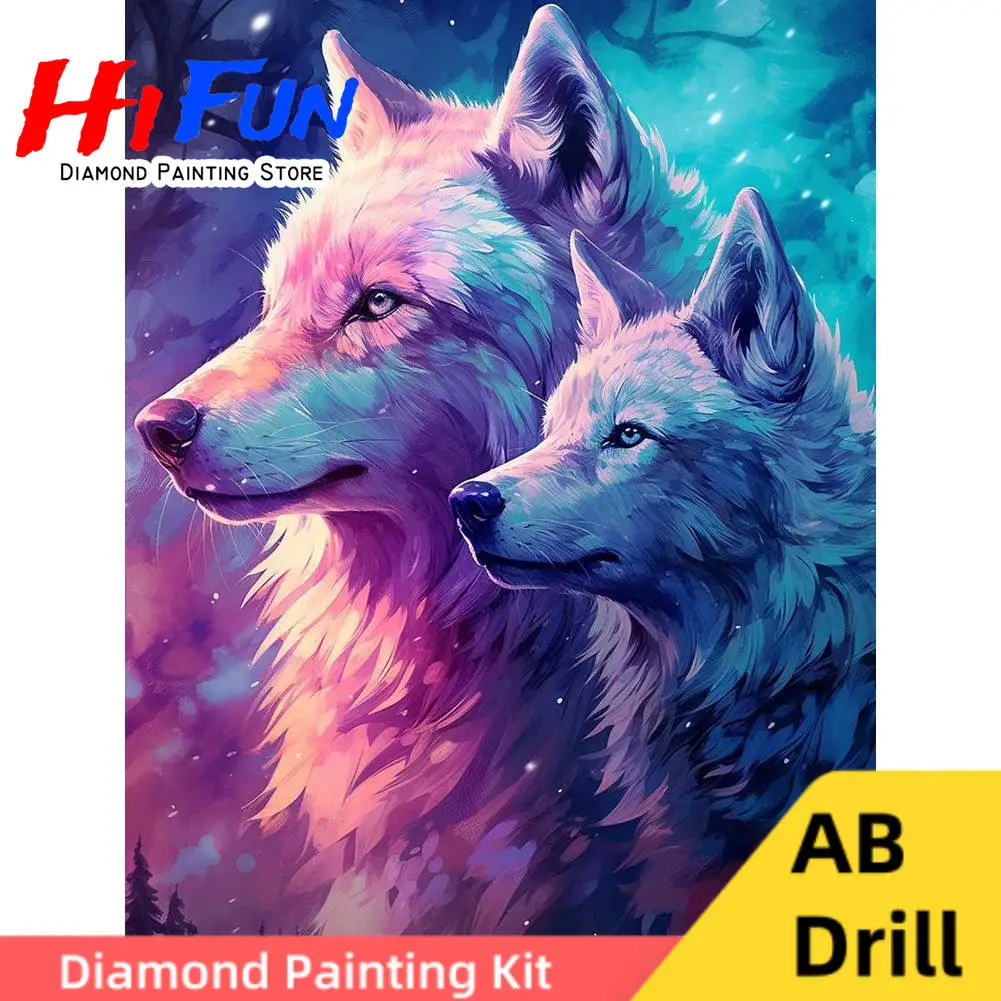 

5D AB Diamond Painting Kits Fantasy Forest Colorful Wolf Embroidery Boho Nature Painting Cross Stitch Handwork Wall Art Decor