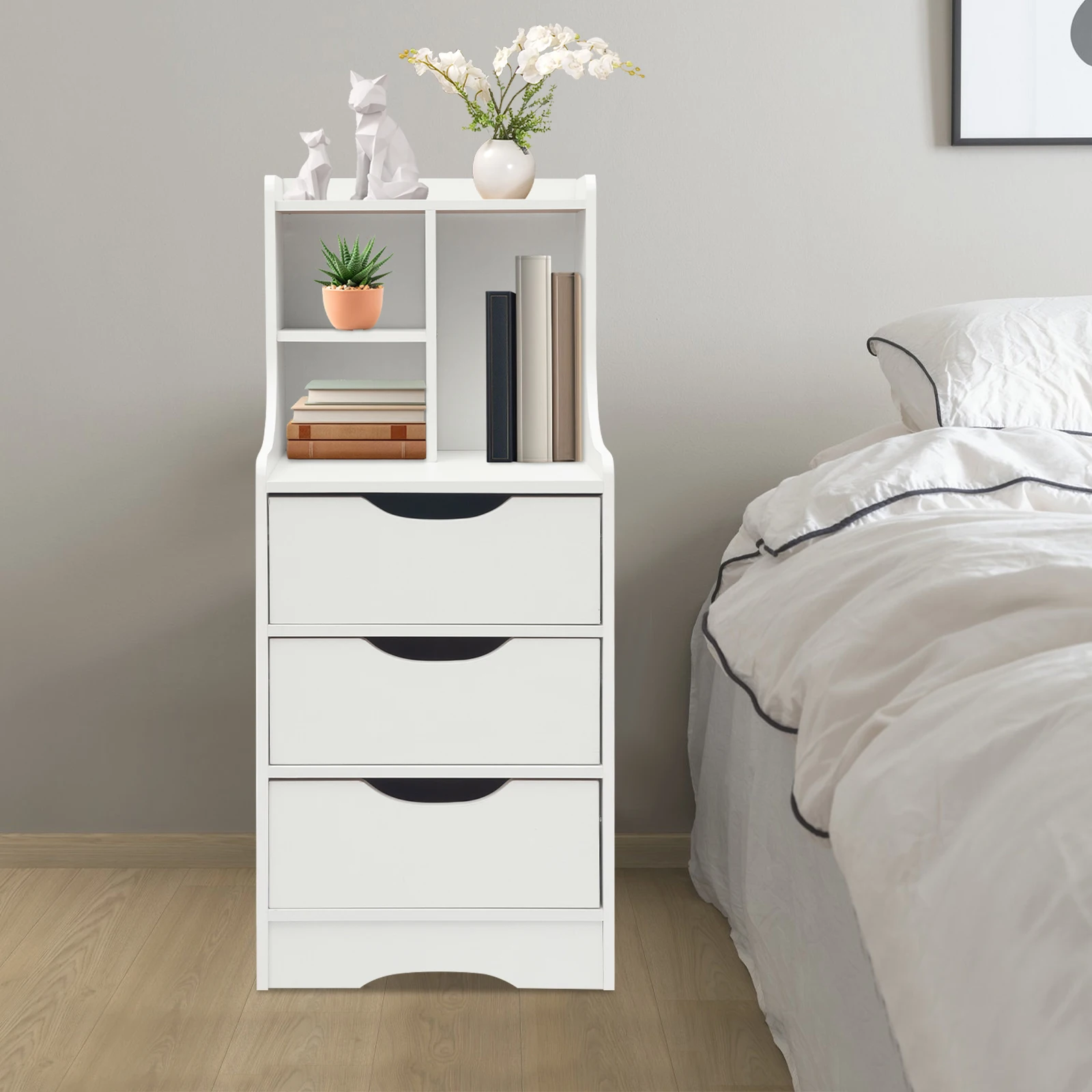 

White Vertical Bedside Table Bedroom Bedside Storage Cabinet Maximum Load-bearing Capacity Of Approximately 27.56LBS