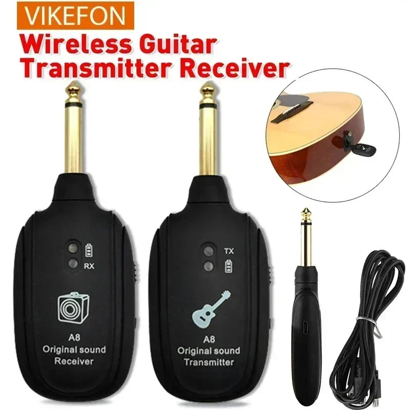 VIKEFON UHF Guitar Wireless System Transmitter Receiver Built in Battery 50M Original Sound Transmission Range For Guitar Bass